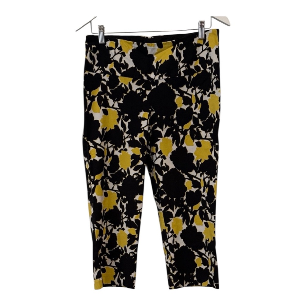 Stylish Floral Cropped Pants in Black and Yellow